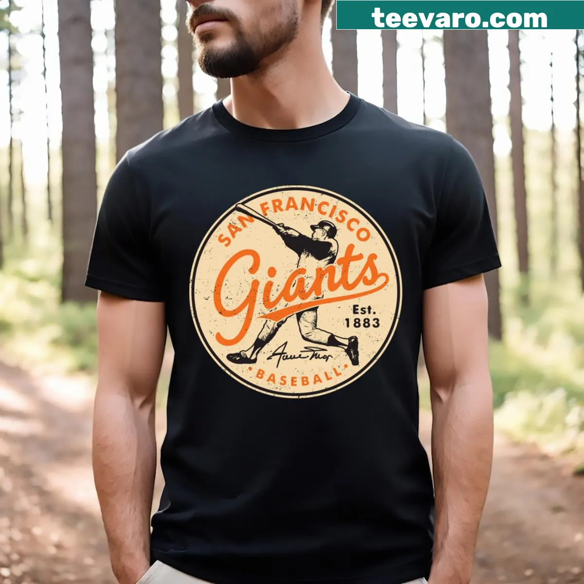 Nostalgic T-shirt featuring Willie Mays tribute illustration — on a men's t-shirt