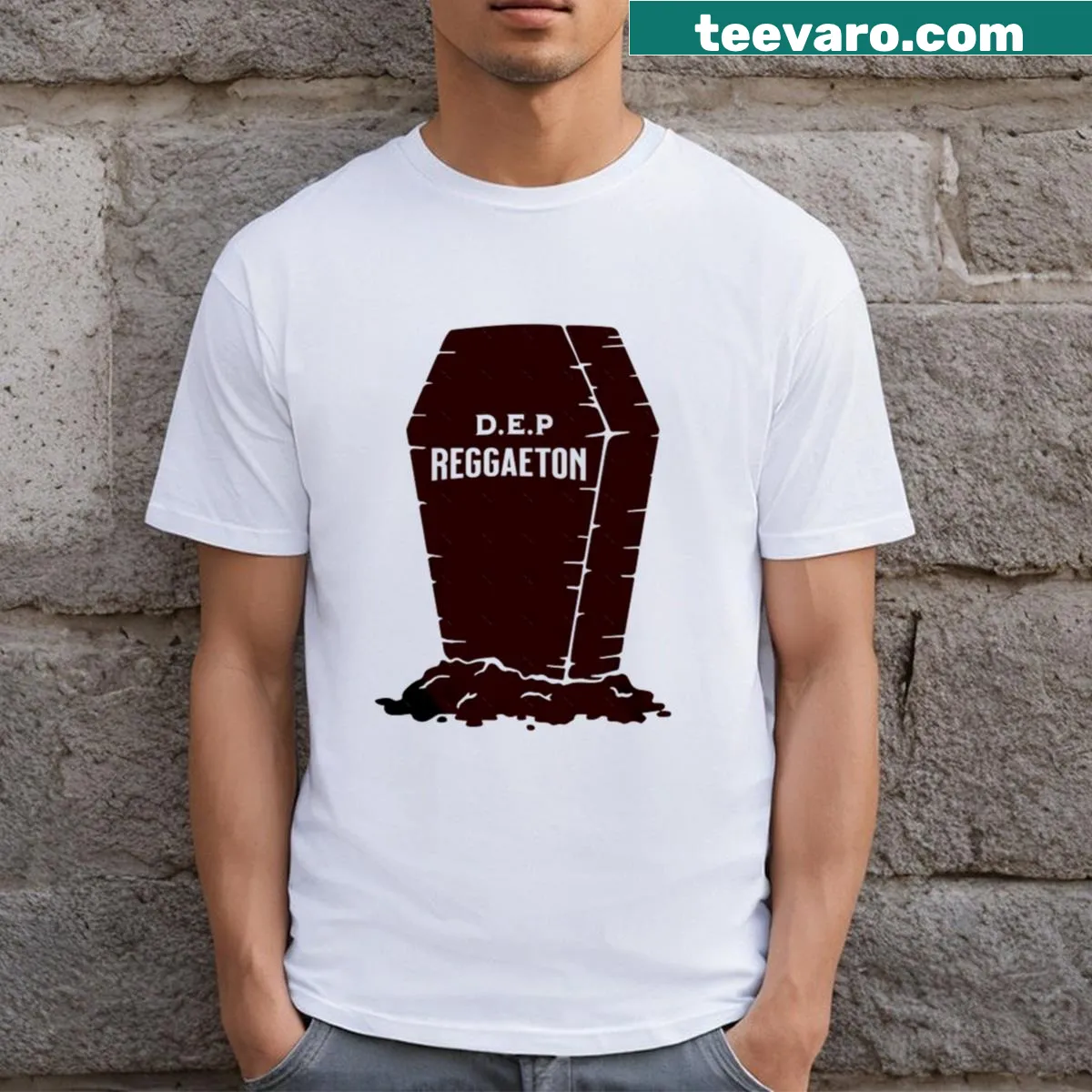 Typography-focused tee celebrating reggaeton music vibes — on a men's t-shirt