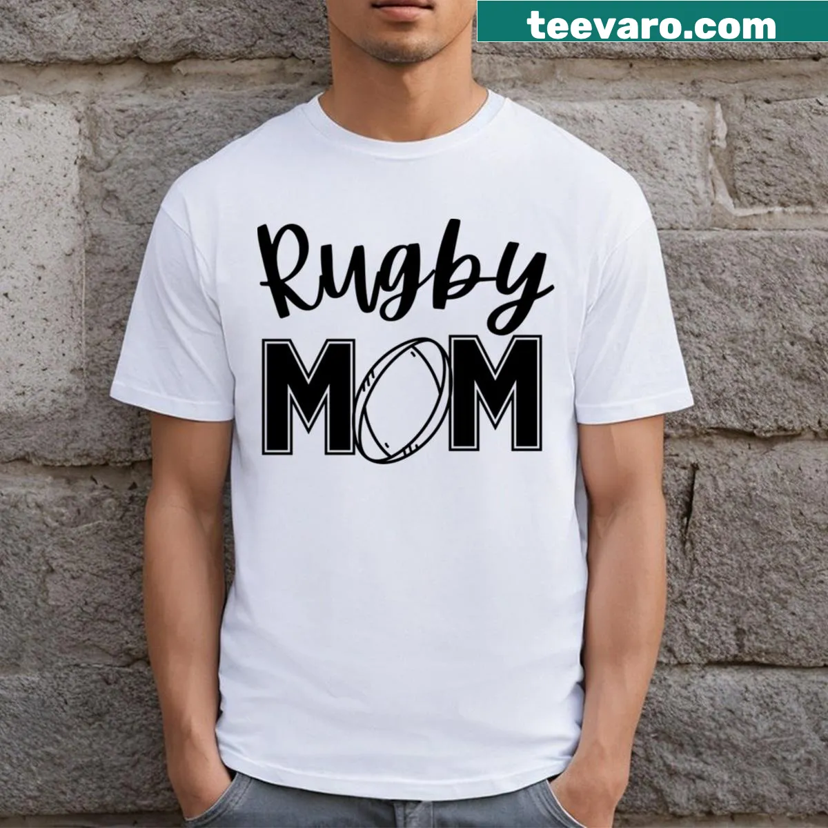 Fun T-shirt for rugby moms featuring a playful design — on a men's t-shirt