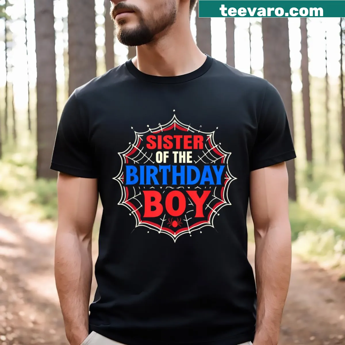Playful birthday design featuring a spider with a party hat for kids. — on a men's t-shirt