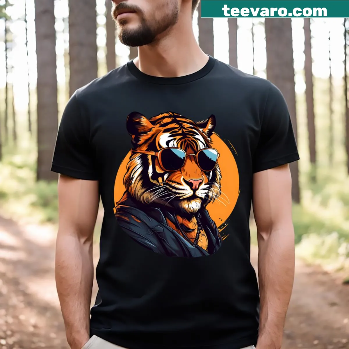 Cartoon tiger in sunglasses with a gangsta attitude on a T-shirt. — on a men's t-shirt
