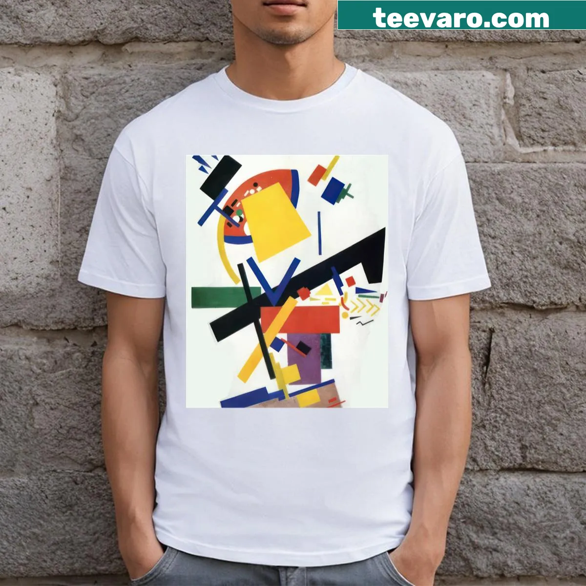 T-shirt featuring a design inspired by Kazimir Malevich's Suprematism — on a men's t-shirt