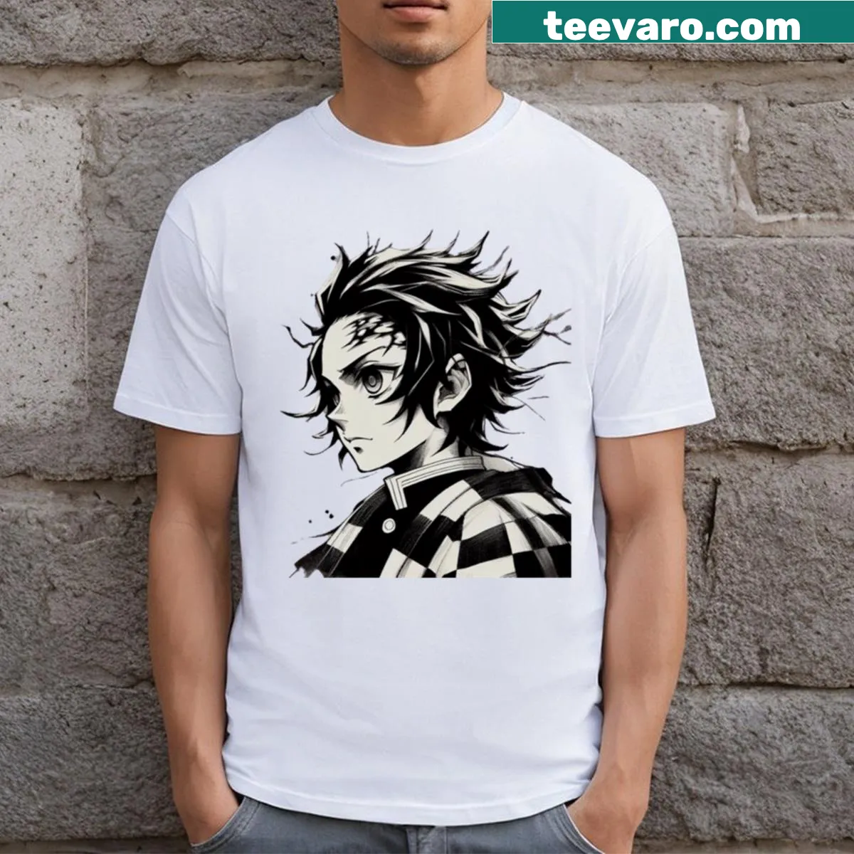 Inspirational Tanjiro Kamado illustration T-shirt showcasing hope and resilience. — on a men's t-shirt