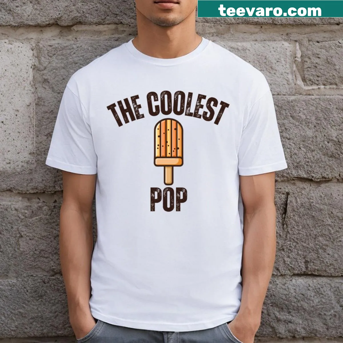 Funny t-shirt for dads featuring the words 'The Coolest Pop' — on a men's t-shirt