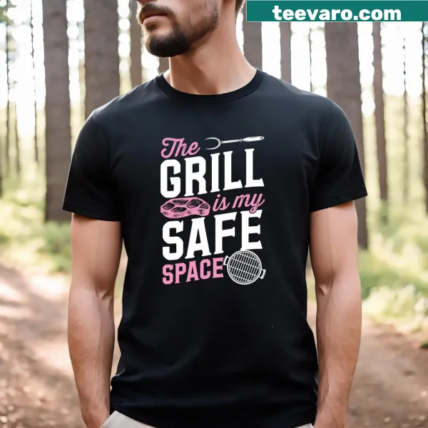 Funny BBQ-themed T-shirt with grilling illustrations and text