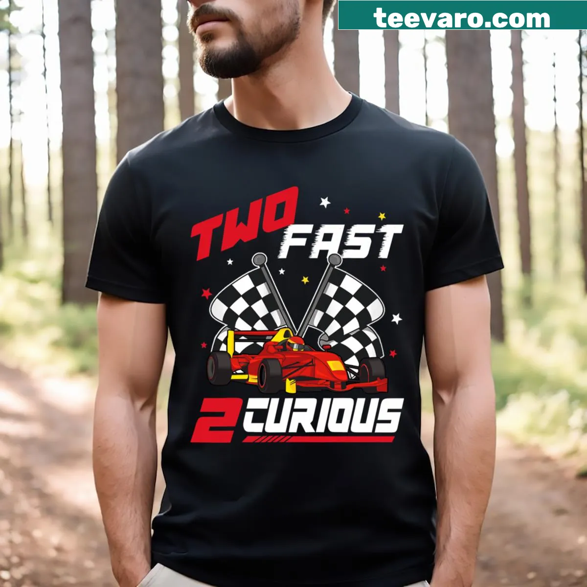 Kids T-shirt featuring a racing theme for a 2nd birthday — on a men's t-shirt