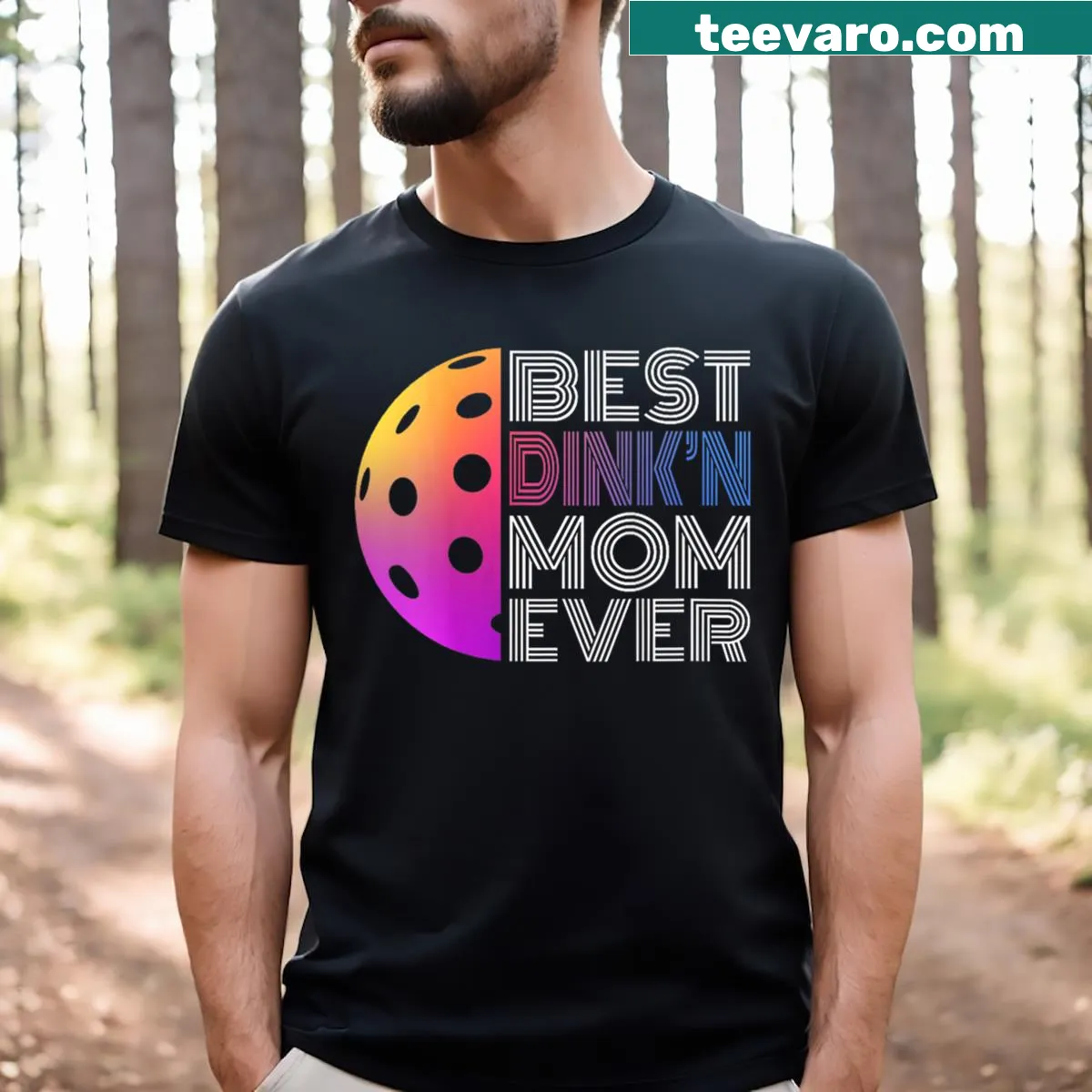 Funny Mother's Day V-neck t-shirt with pickleball design saying, 'Best Dink'n Mom Ever'. — on a men's t-shirt