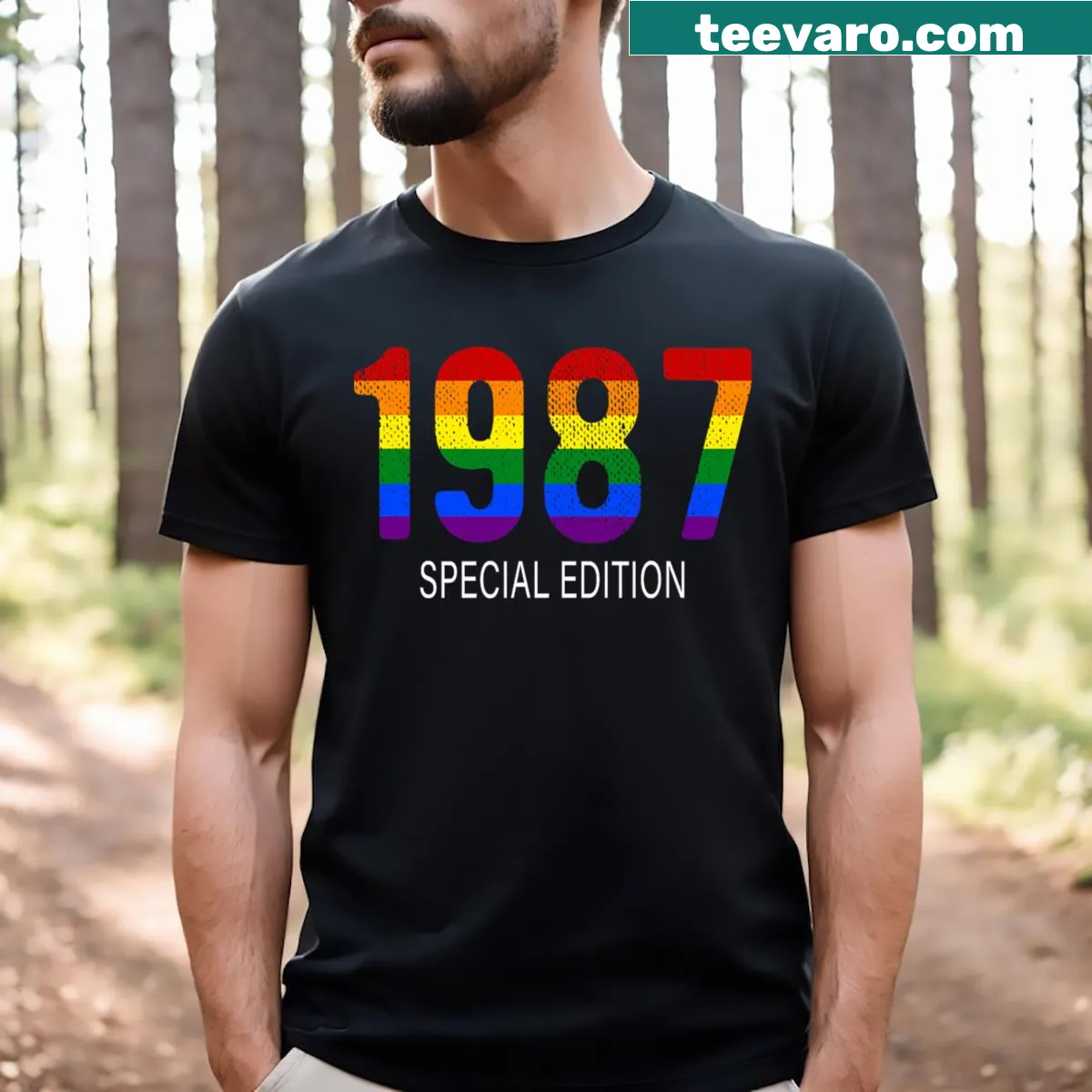 Rainbow pride design T-shirt for LGBT birthday celebrations — on a men's t-shirt