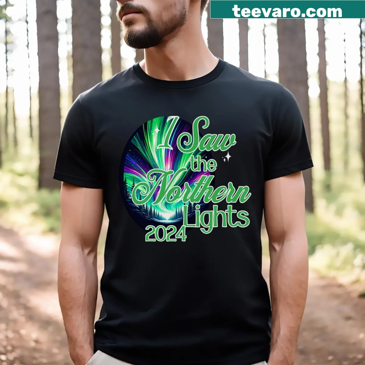 Watercolor design of Northern Lights commemorating a special experience — on a men's t-shirt