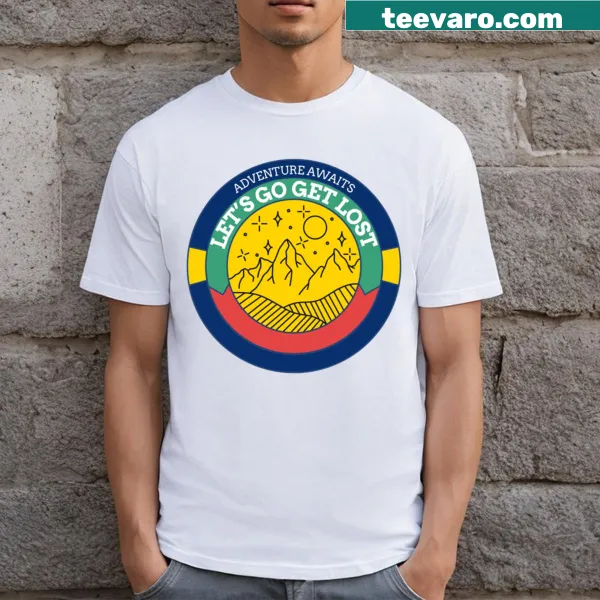 Adventure-themed t-shirt with text and path graphic