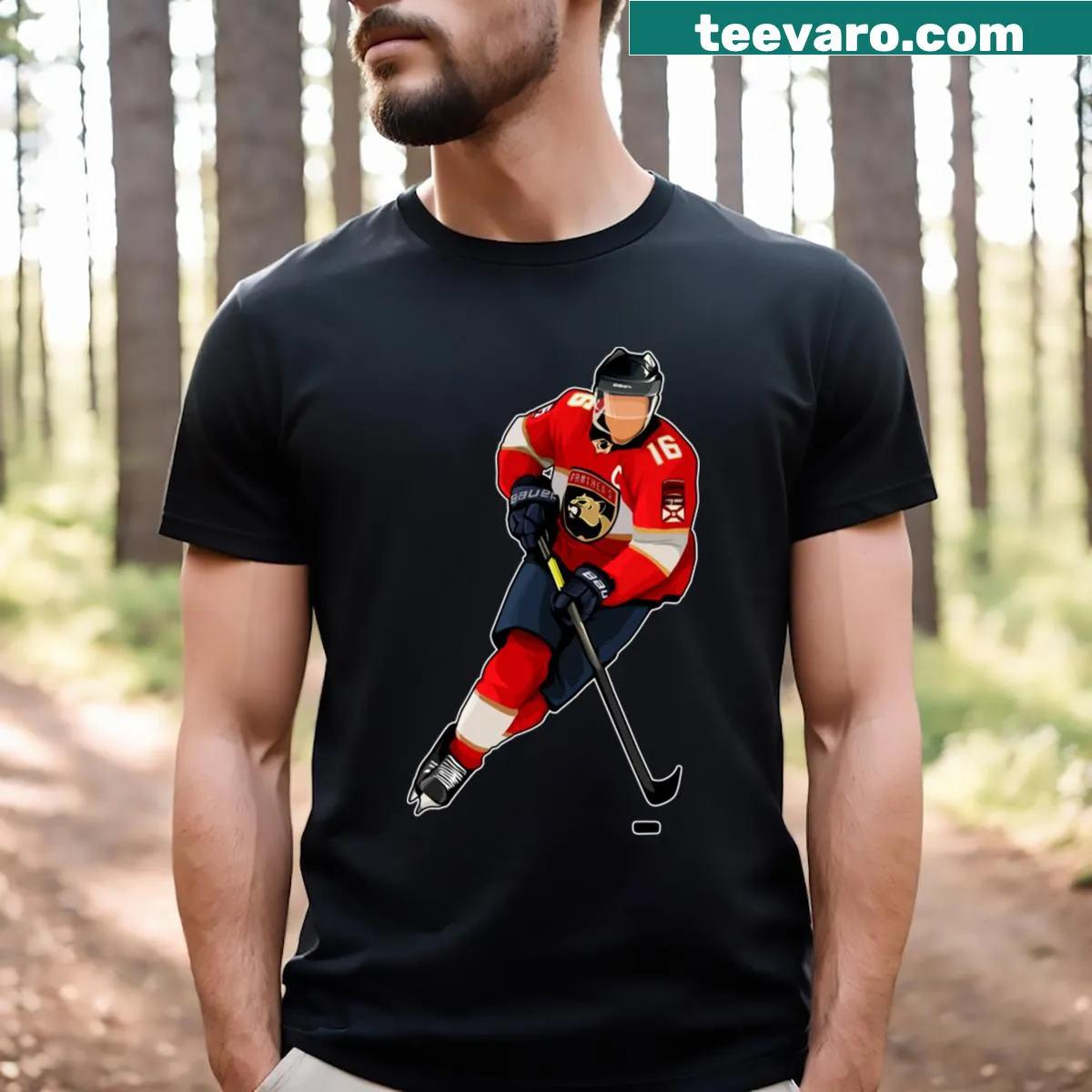 Alek Barkov 16 hockey t-shirt with bold typography — on a men's t-shirt