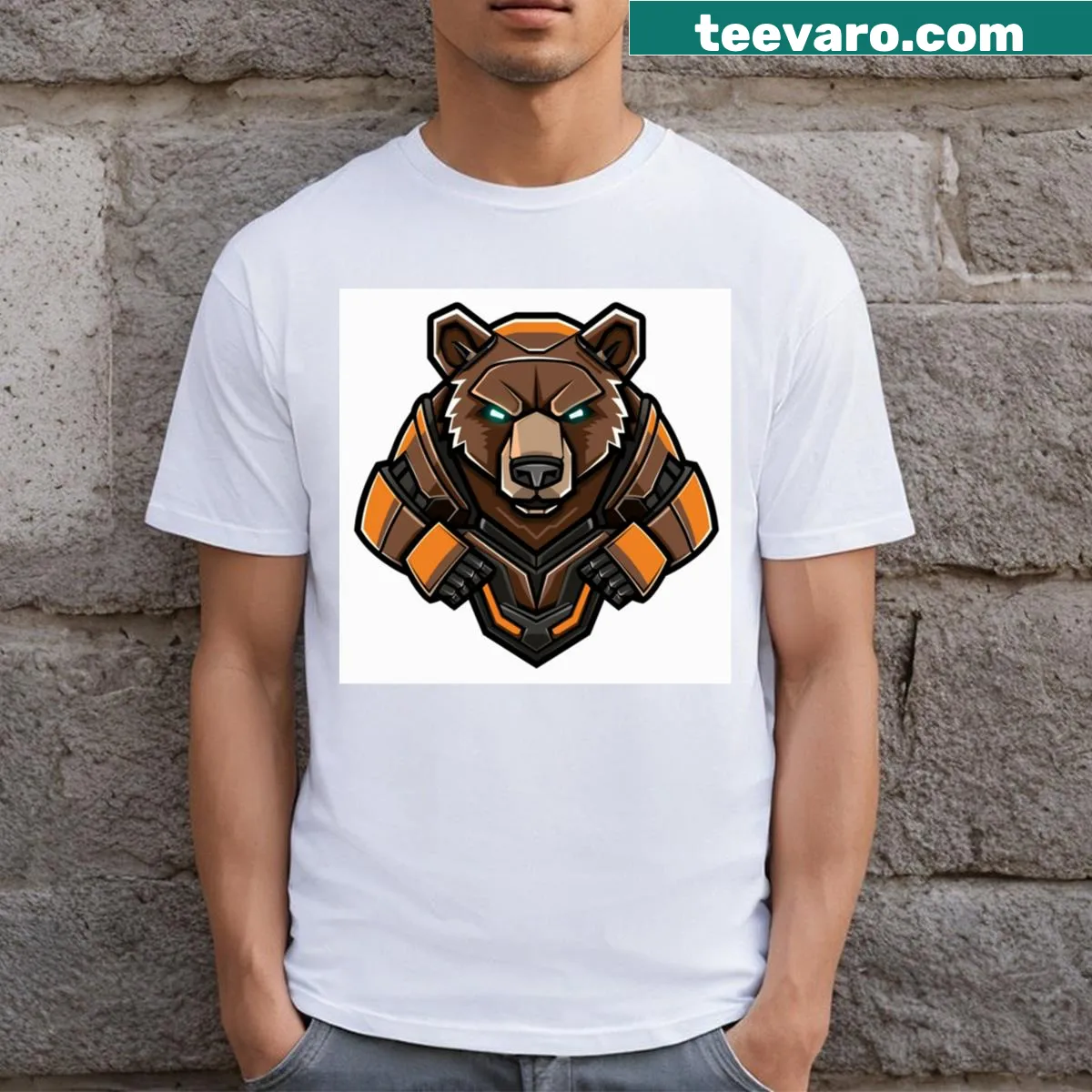 Edgy T-shirt featuring an angry cyborg bear illustration — on a men's t-shirt