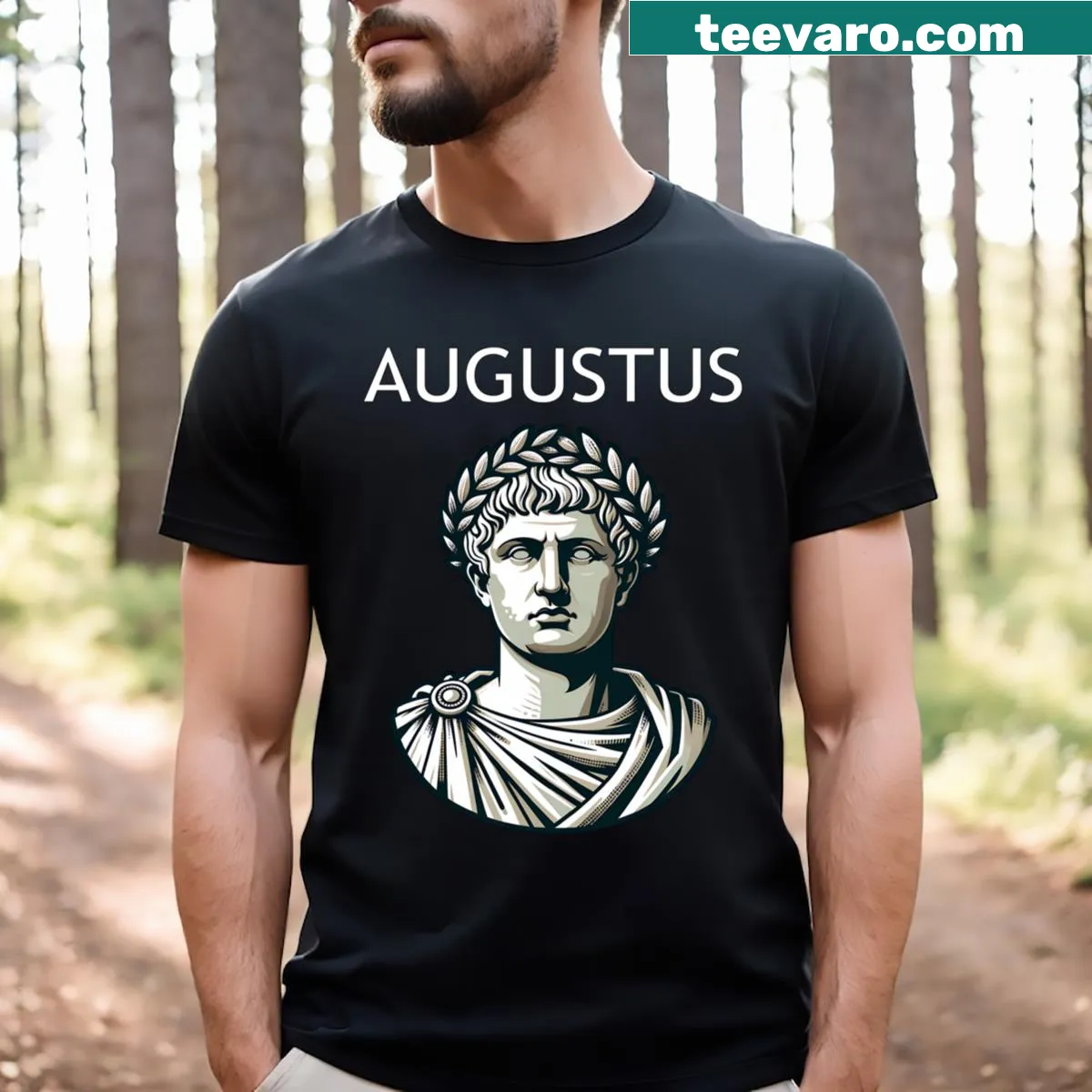 Illustrative t-shirt celebrating Augustus, first Roman Emperor — on a men's t-shirt