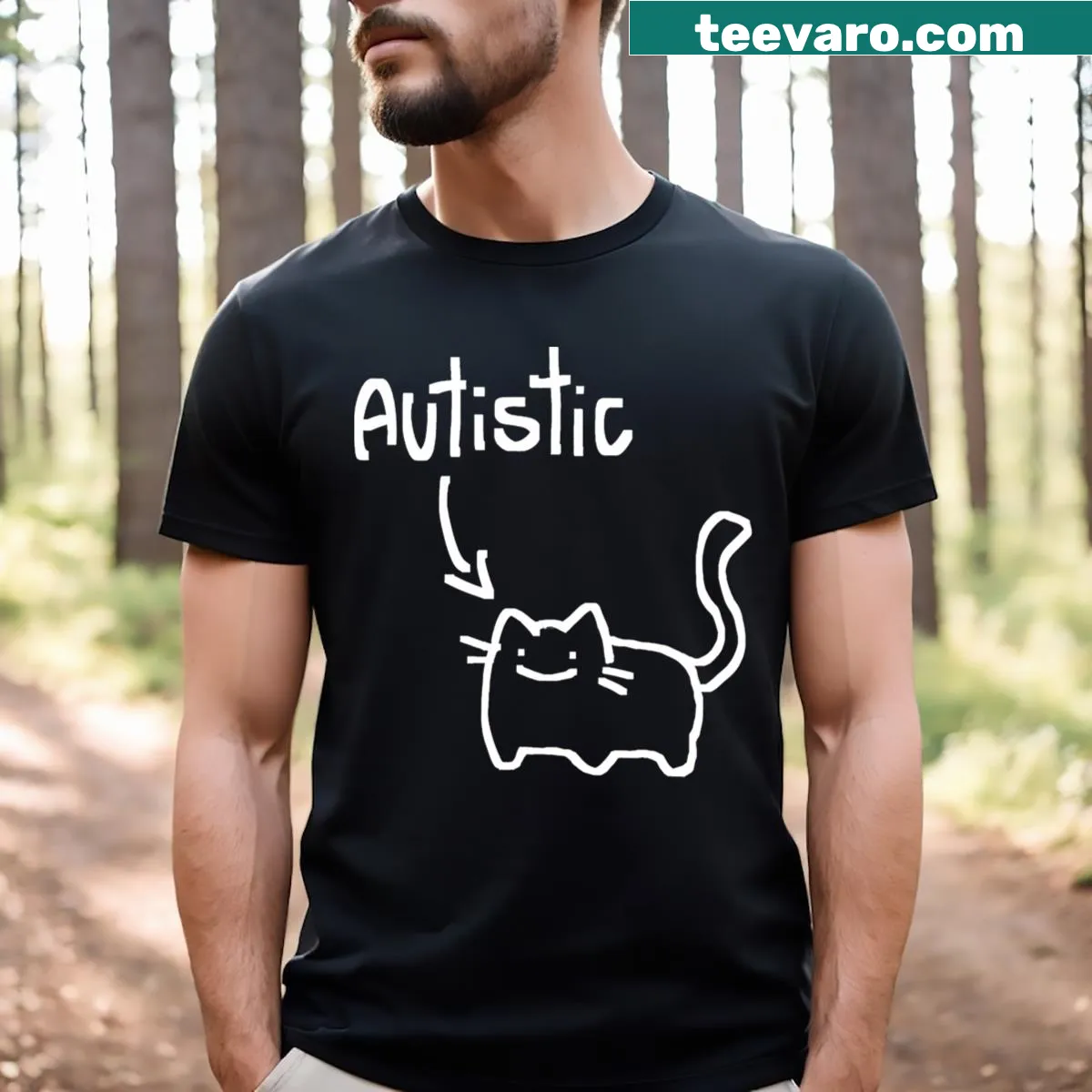 Autistic Cat T-shirt featuring a playful cat graphic and affirming text — on a men's t-shirt