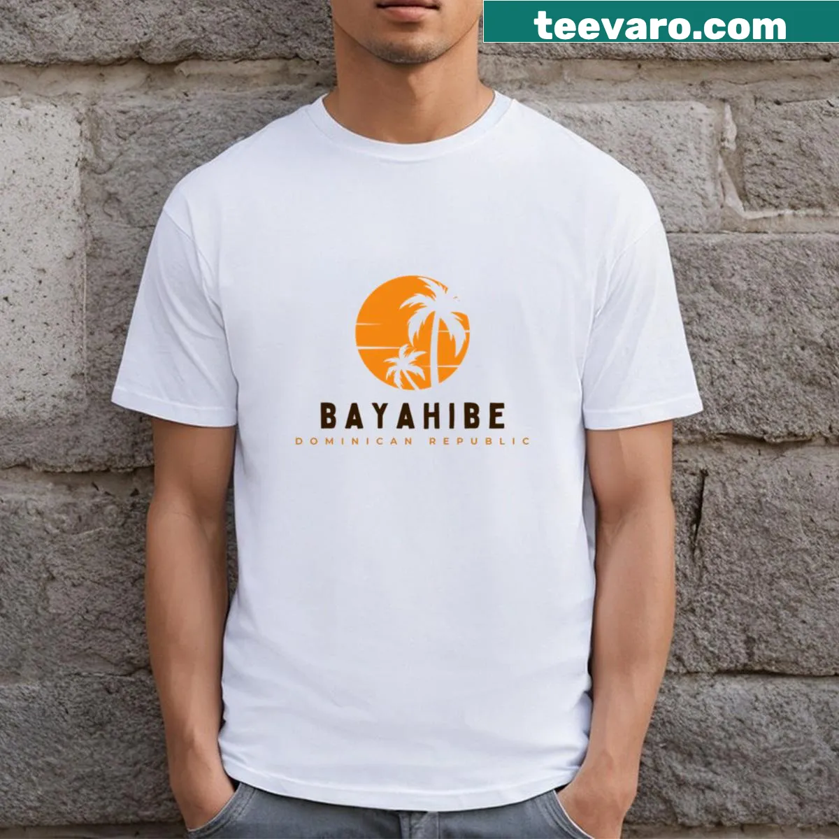 T-shirt featuring a design inspired by Bayahibe, Dominican Republic. — on a men's t-shirt