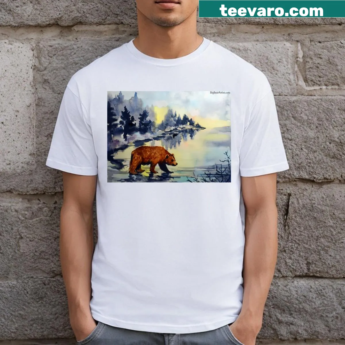 Watercolor T-shirt featuring Big Bear Lake scenery — on a men's t-shirt