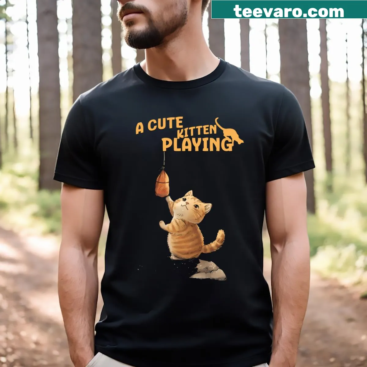 Adorable kitten digital art graphic T-shirt — on a men's t-shirt