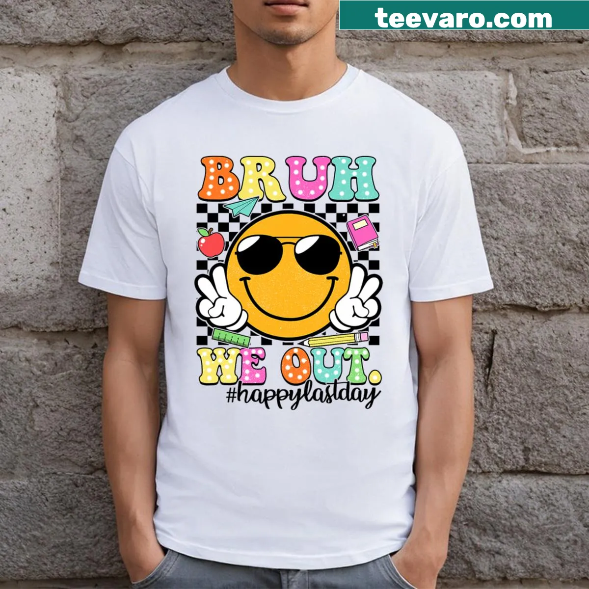 Funny last day of school t-shirt for teachers with playful text — on a men's t-shirt
