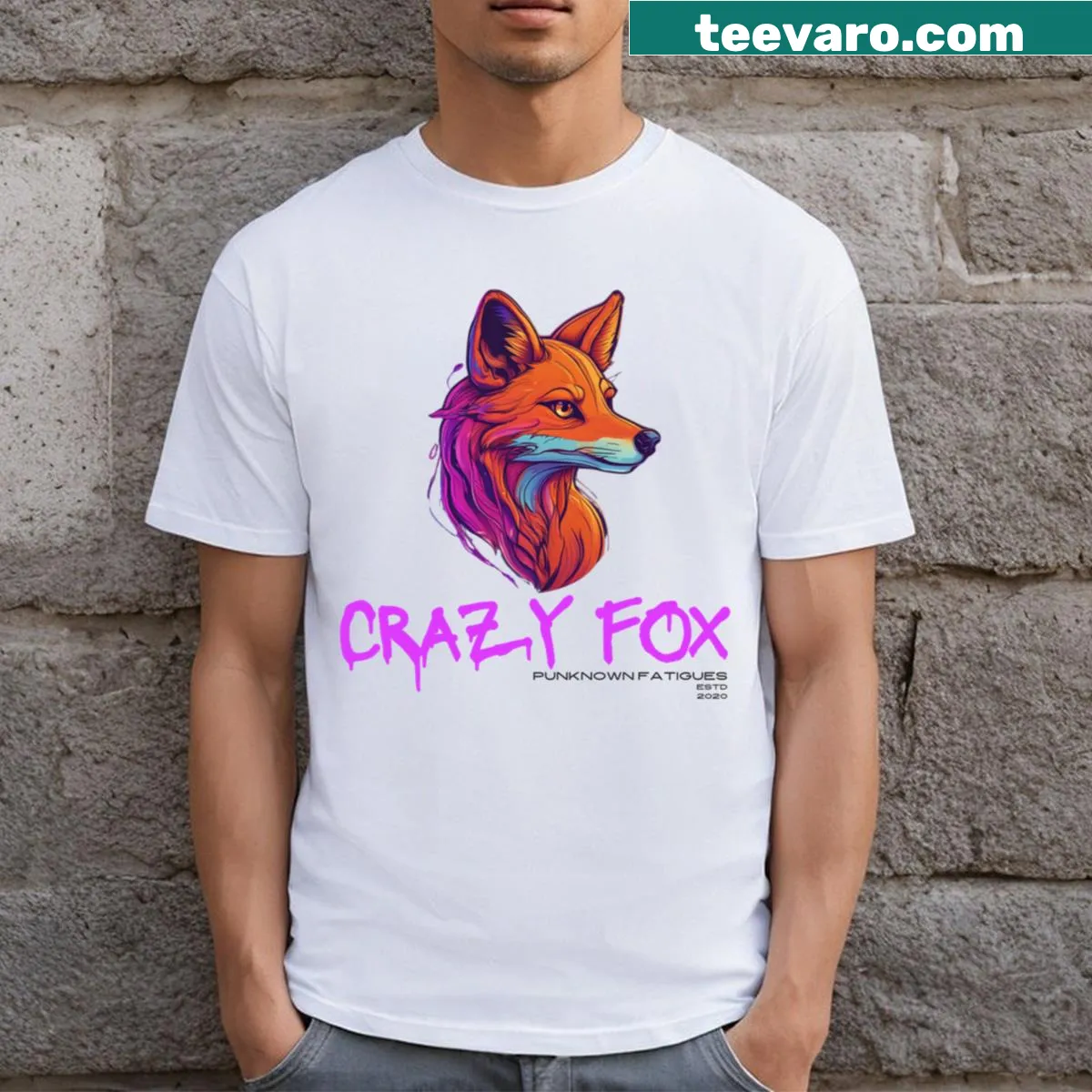 Whimsical fox graphic on a fun t-shirt design — on a men's t-shirt