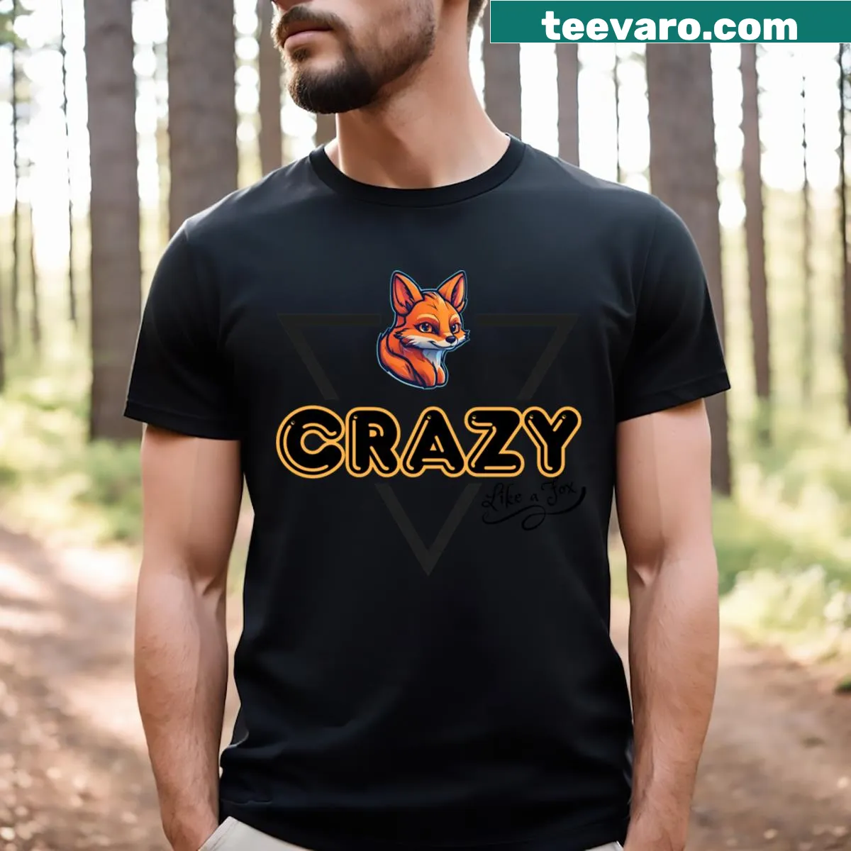 Dynamic typography 'Crazy Like A Fox' on an active t-shirt — on a men's t-shirt
