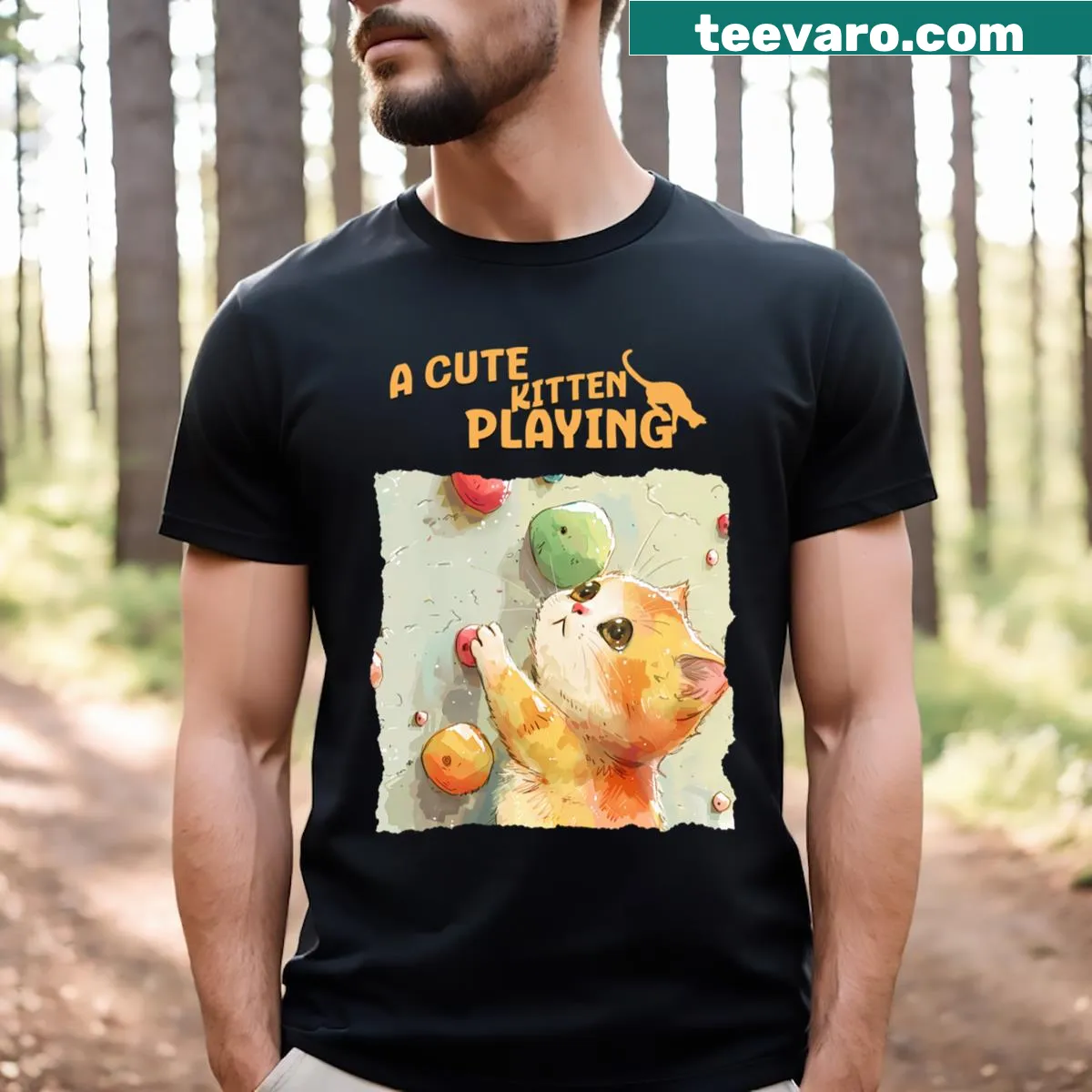 Digital illustration of a cat on a T-shirt for animal lovers — on a men's t-shirt