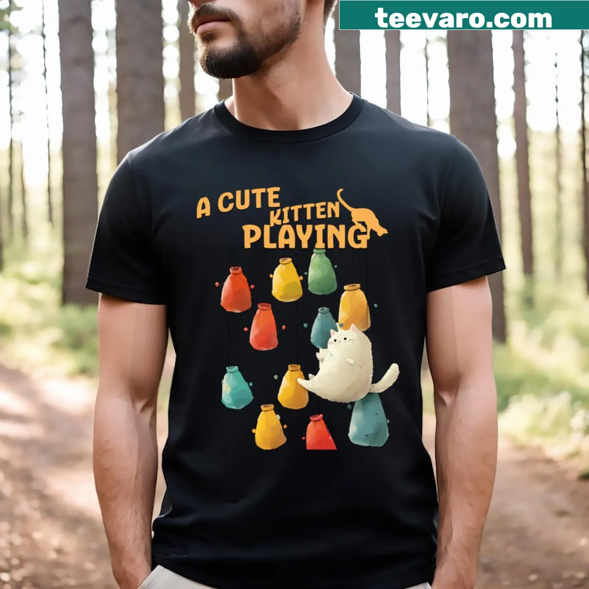 Charming digital kitten graphics T-shirt for cat lovers — on a men's t-shirt
