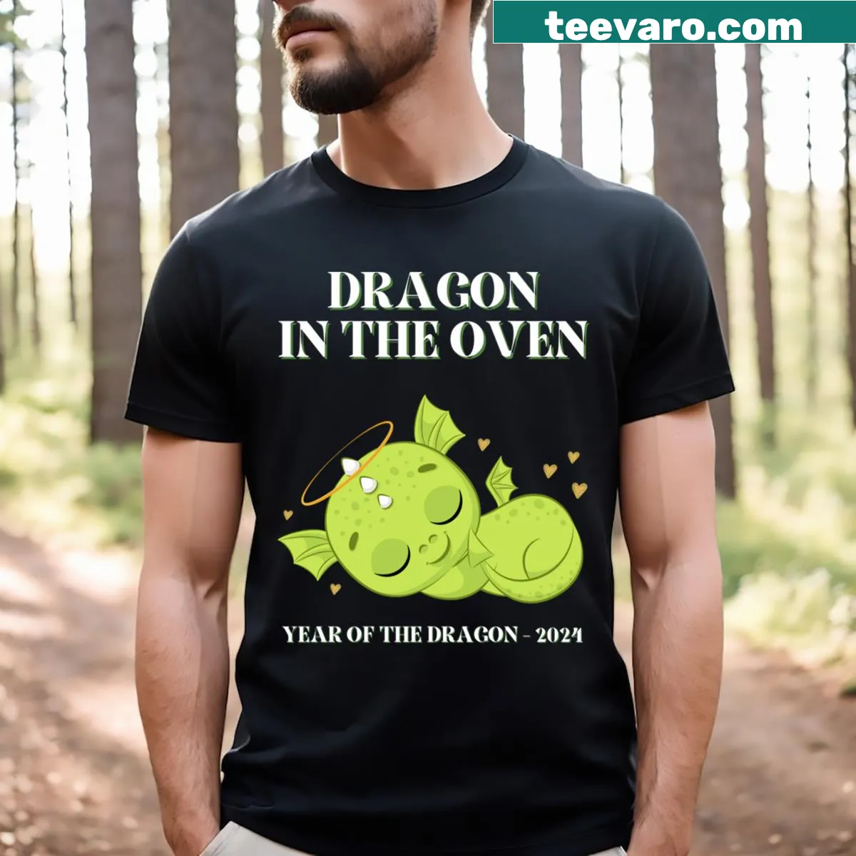 Playful dragon in an oven illustration on a mom's T-shirt — on a men's t-shirt