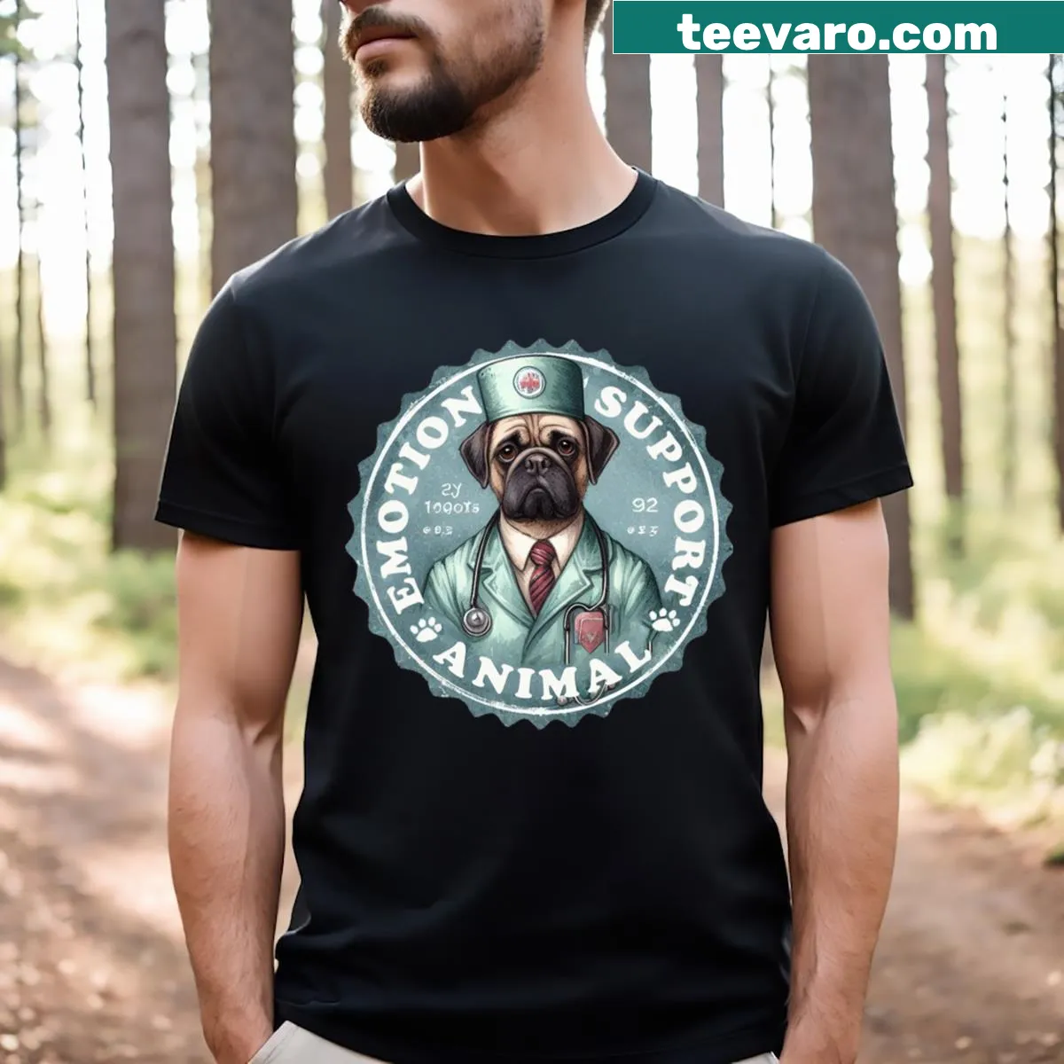 T-shirt featuring a cute illustration of an emotional support animal — on a men's t-shirt