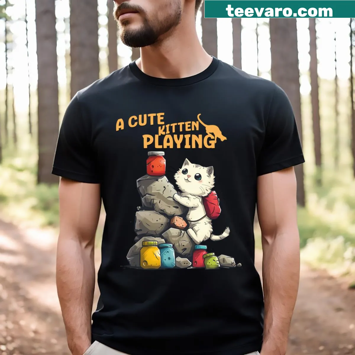 Digital cat art design on a t-shirt for cat lovers. — on a men's t-shirt