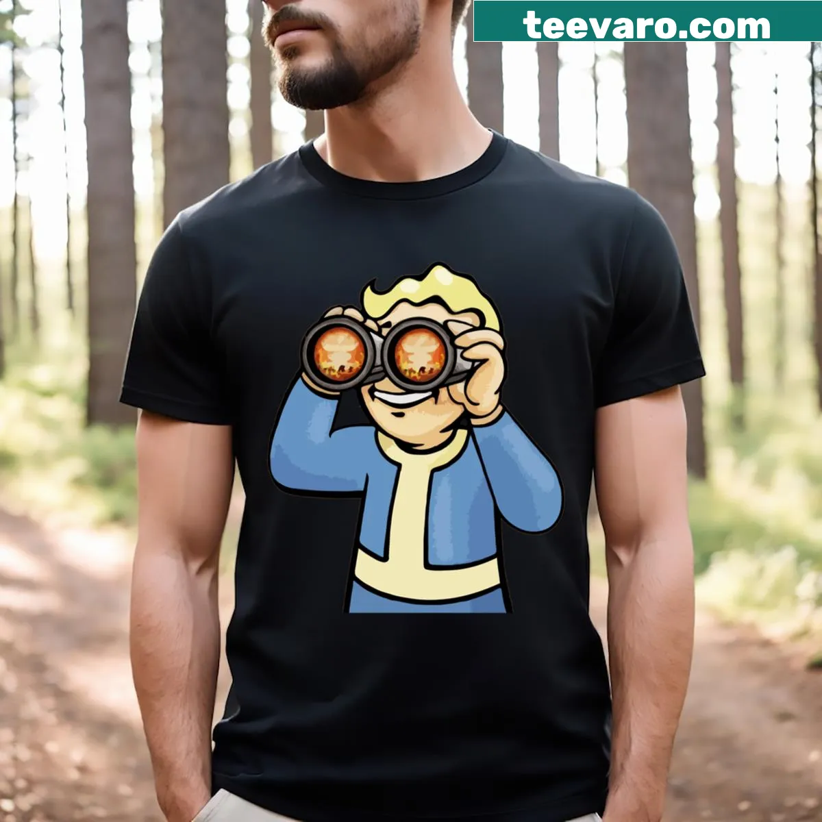 Illustration of Vault Boy from Fallout on a T-shirt — on a men's t-shirt