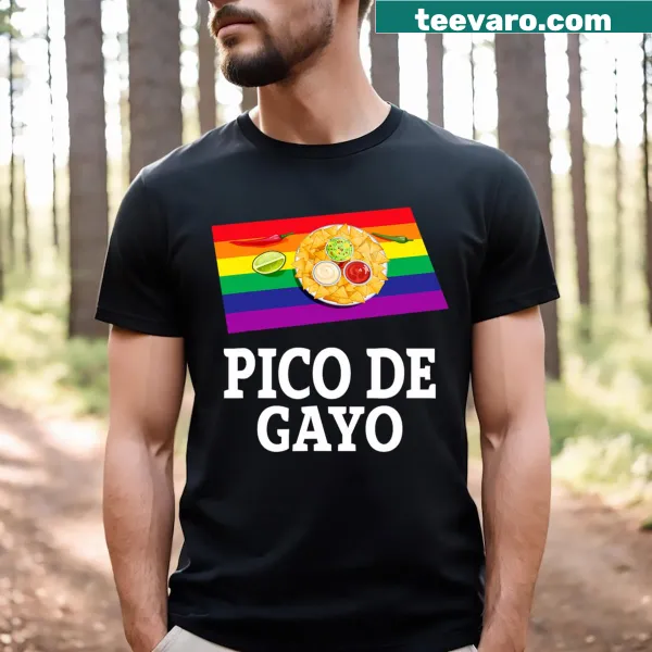 Humorous LGBTQ t-shirt with the phrase 'Pico De Gayo' for pride