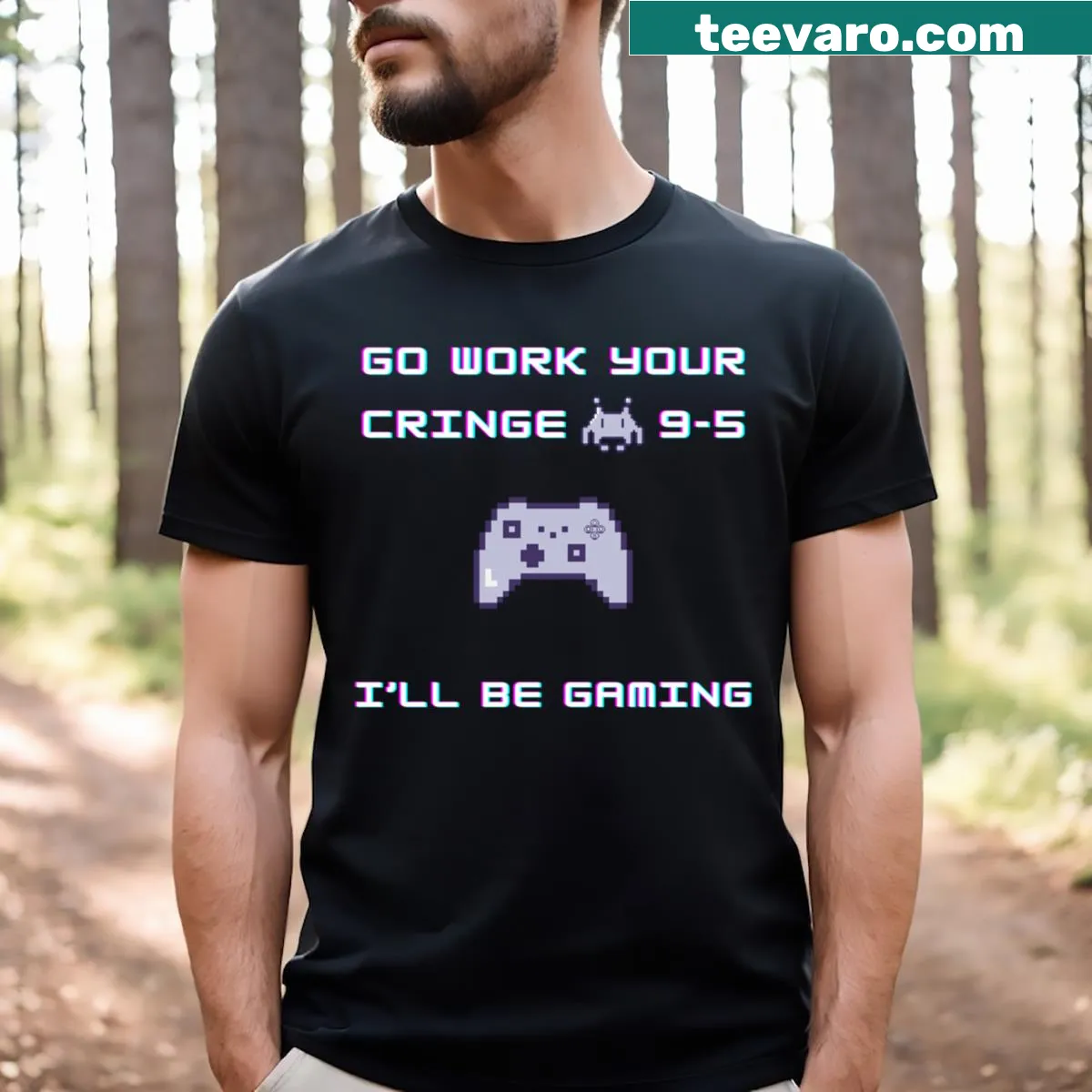 Funny gaming T-shirt with humorous text about work. — on a men's t-shirt
