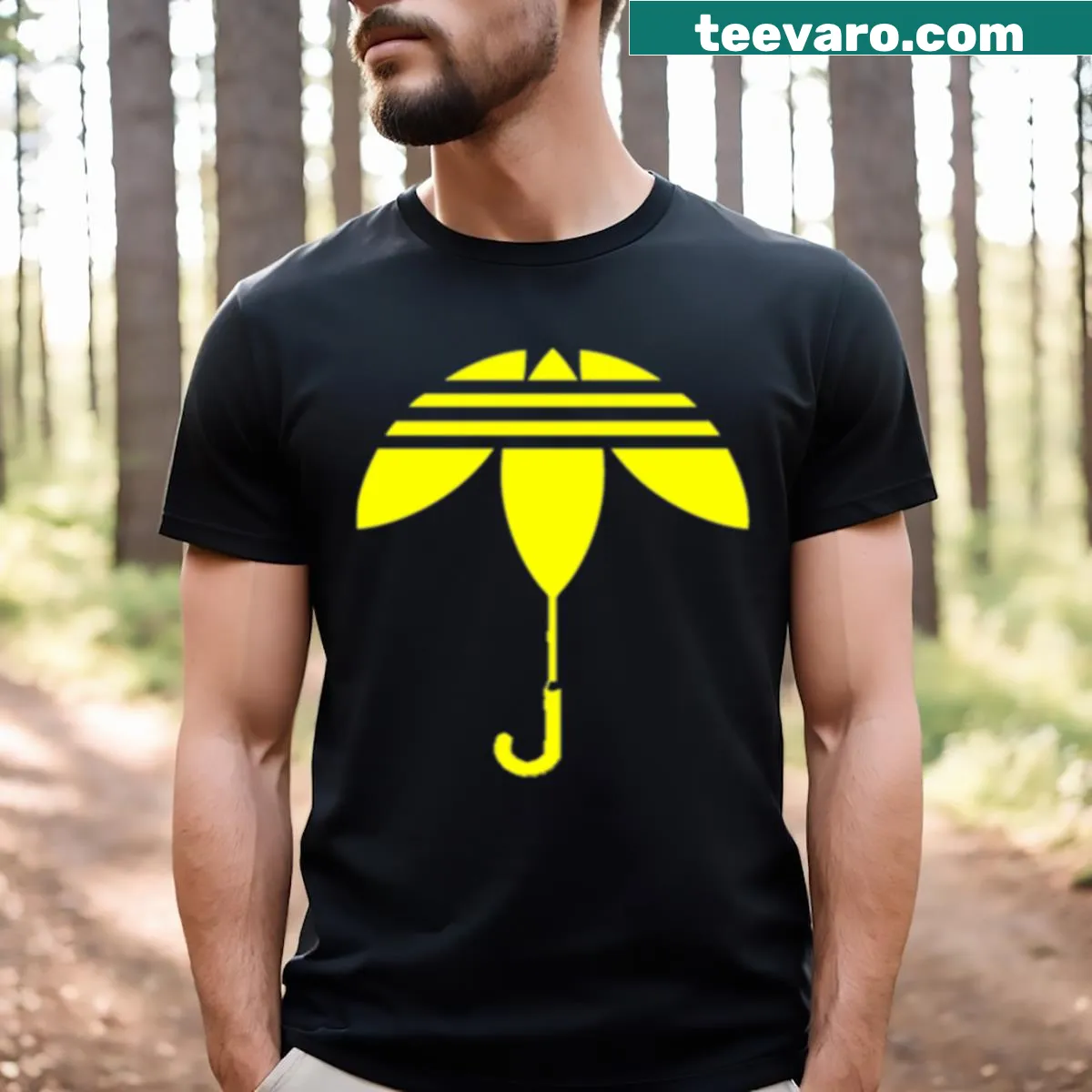 Illustration of a golf umbrella in a playful design — on a men's t-shirt