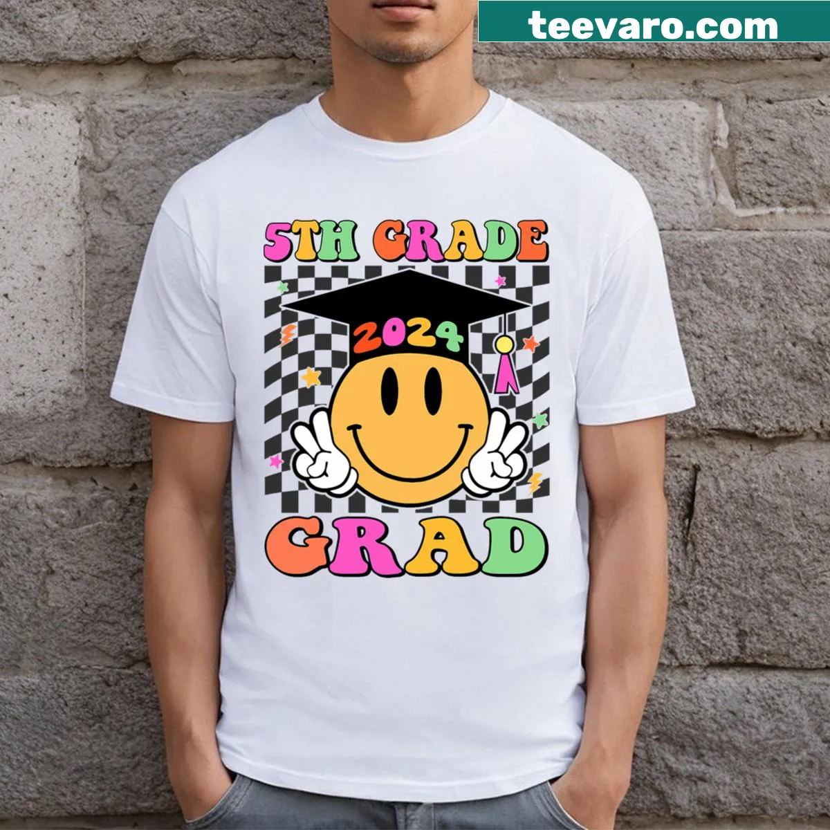 Groovy graduation 2024 design on a kids t-shirt — on a men's t-shirt