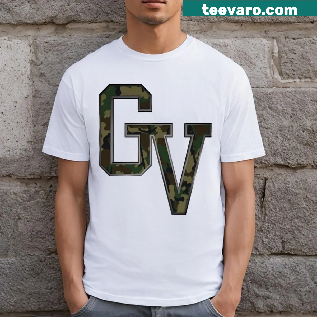 Camouflage logo design for a trendy look — on a men's t-shirt