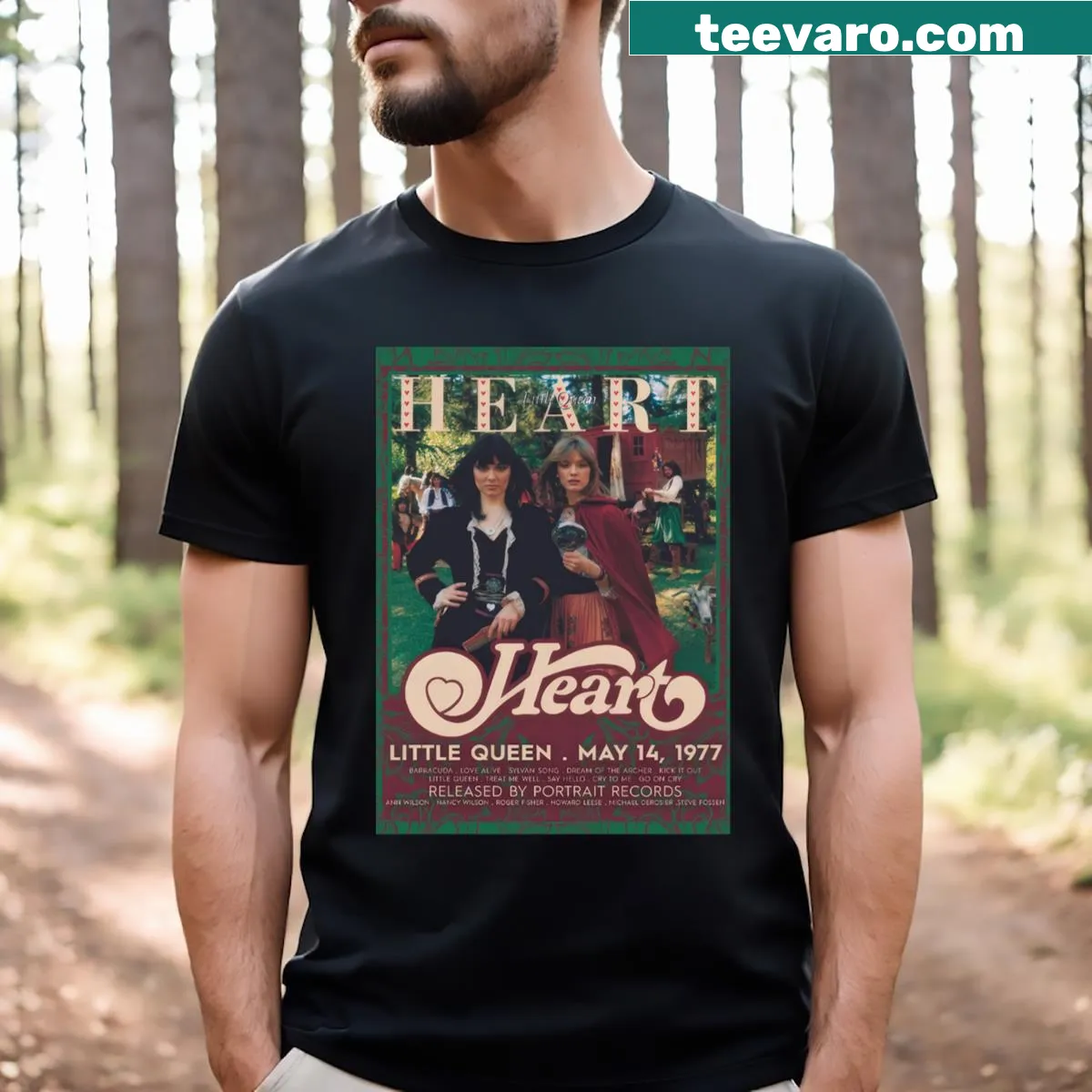 Heart Band Little Queen design in typographic style — on a men's t-shirt