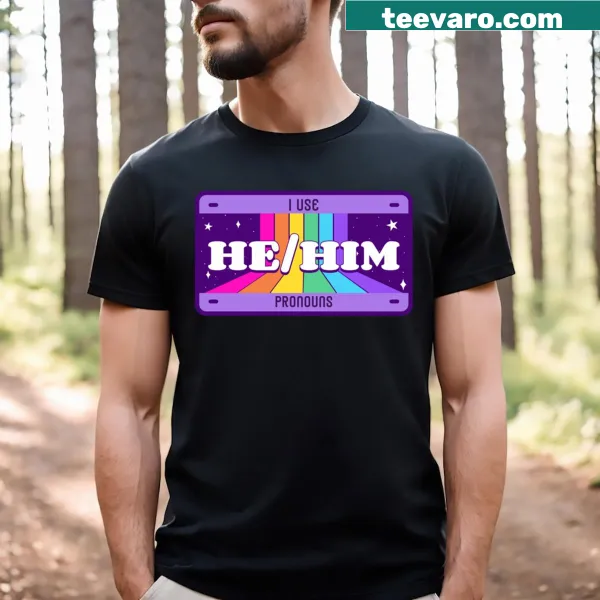 Typographical design featuring pronouns he/him