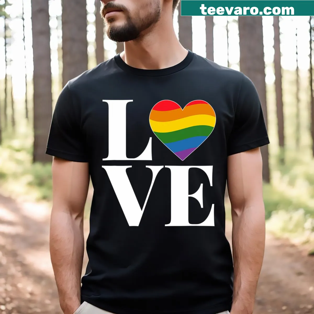 LGBT love T-shirt featuring lesbian pride flag illustration — on a men's t-shirt