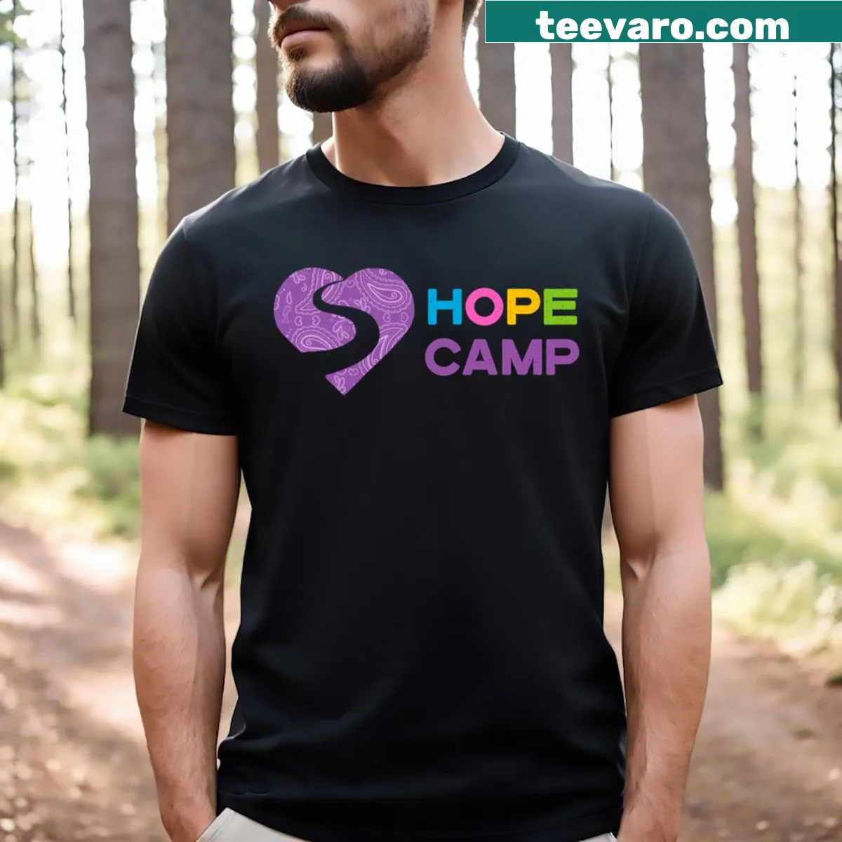 Hope Camp logo T-shirt promoting positivity and community — on a men's t-shirt