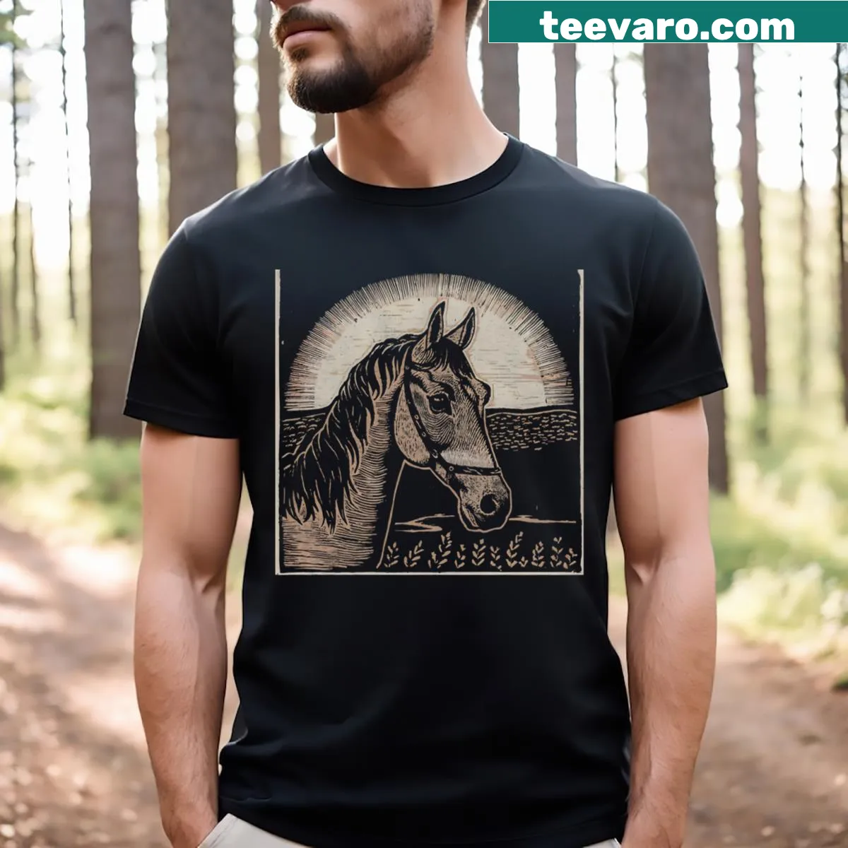 Vintage horse graphic T-shirt with a classic design — on a men's t-shirt