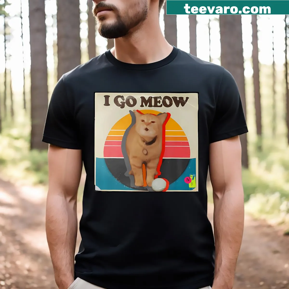 Funny cat-themed T-shirt featuring a cartoon cat and humorous text — on a men's t-shirt