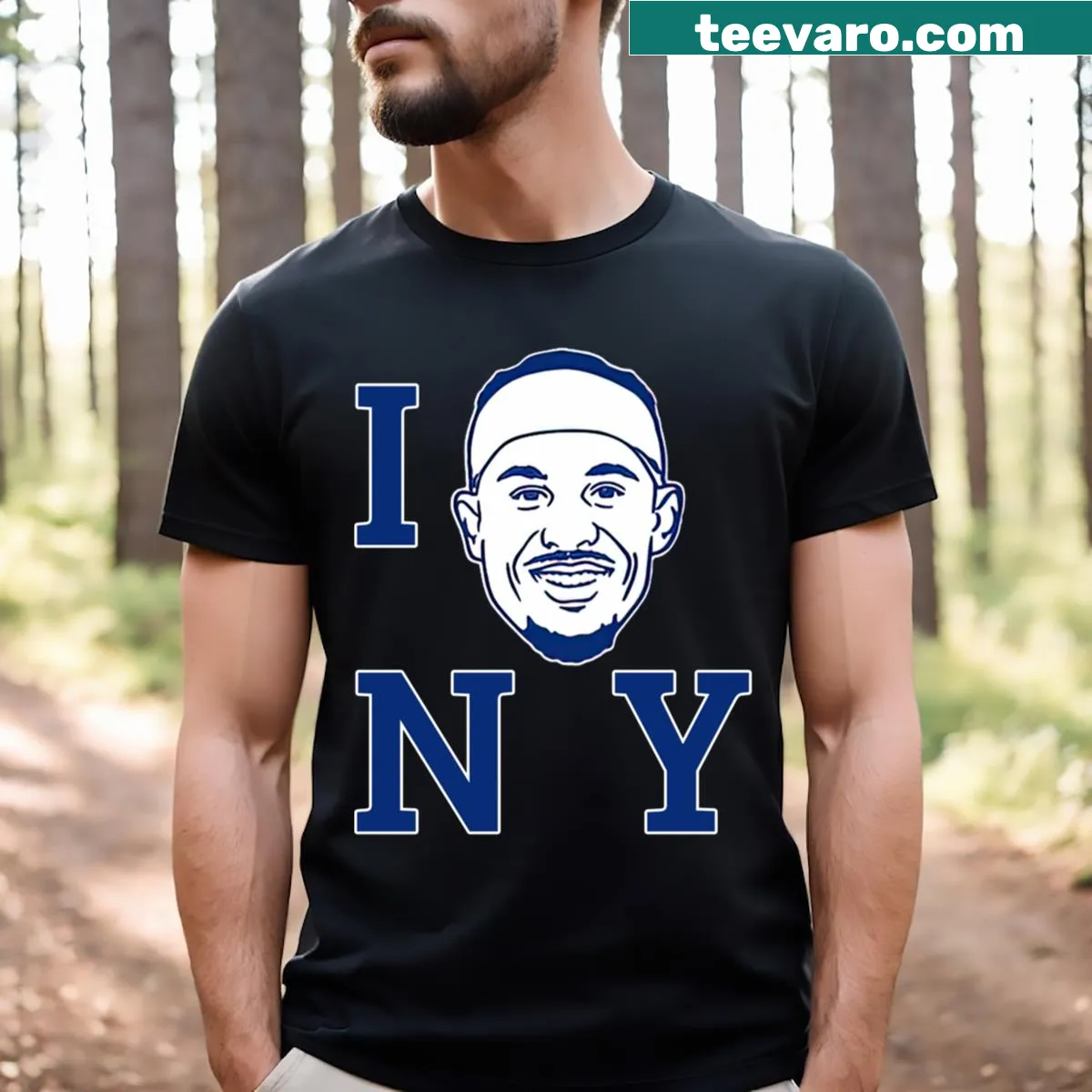 Funny t-shirt with heart and NY text design — on a men's t-shirt