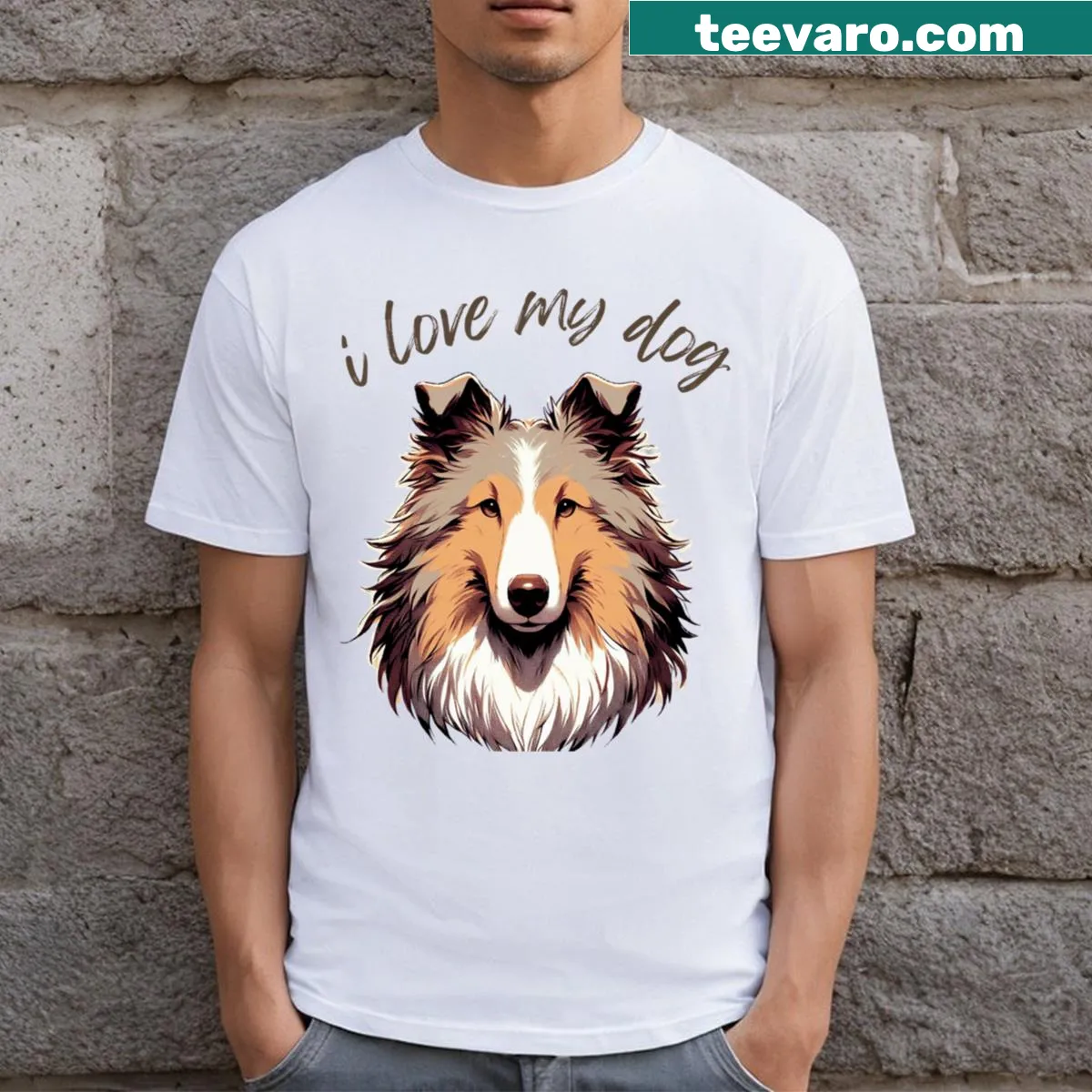 T-shirt with 'I Love My Collie' text for dog lovers — on a men's t-shirt