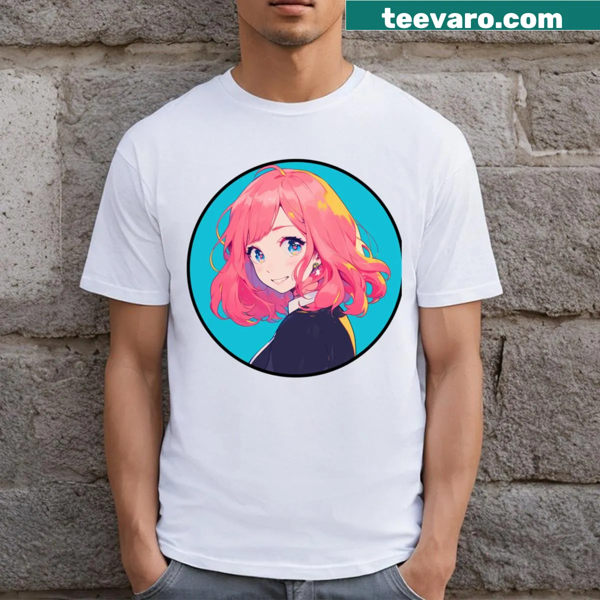 Illustrated Ichigo Chan character graphic on T-shirt — on a men's t-shirt