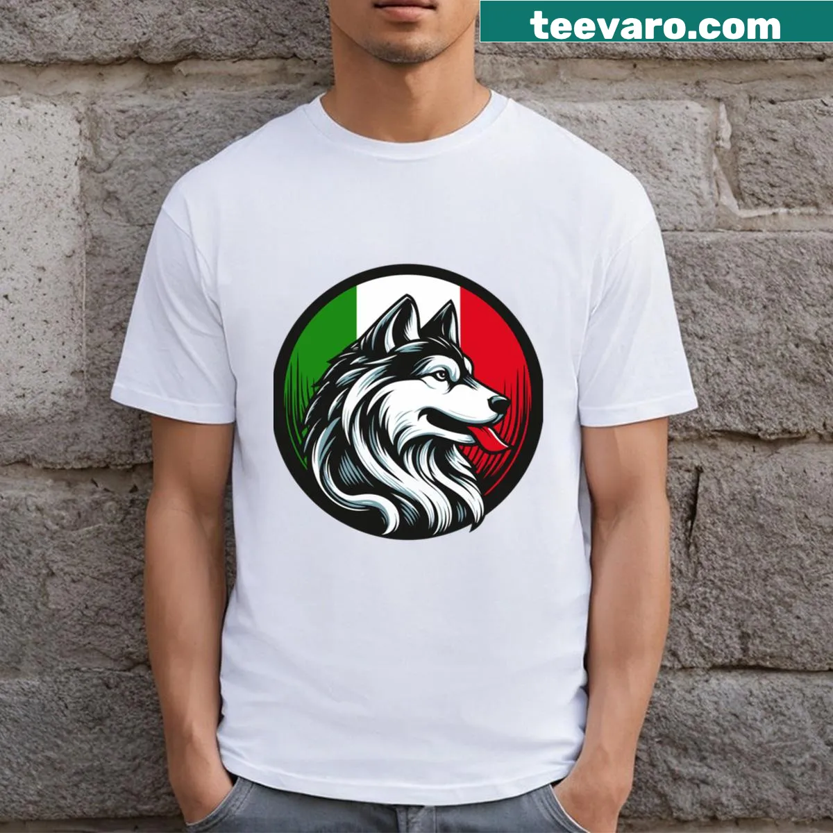 Illustrative T-shirt featuring an artistic representation of the Italian wolf. — on a men's t-shirt