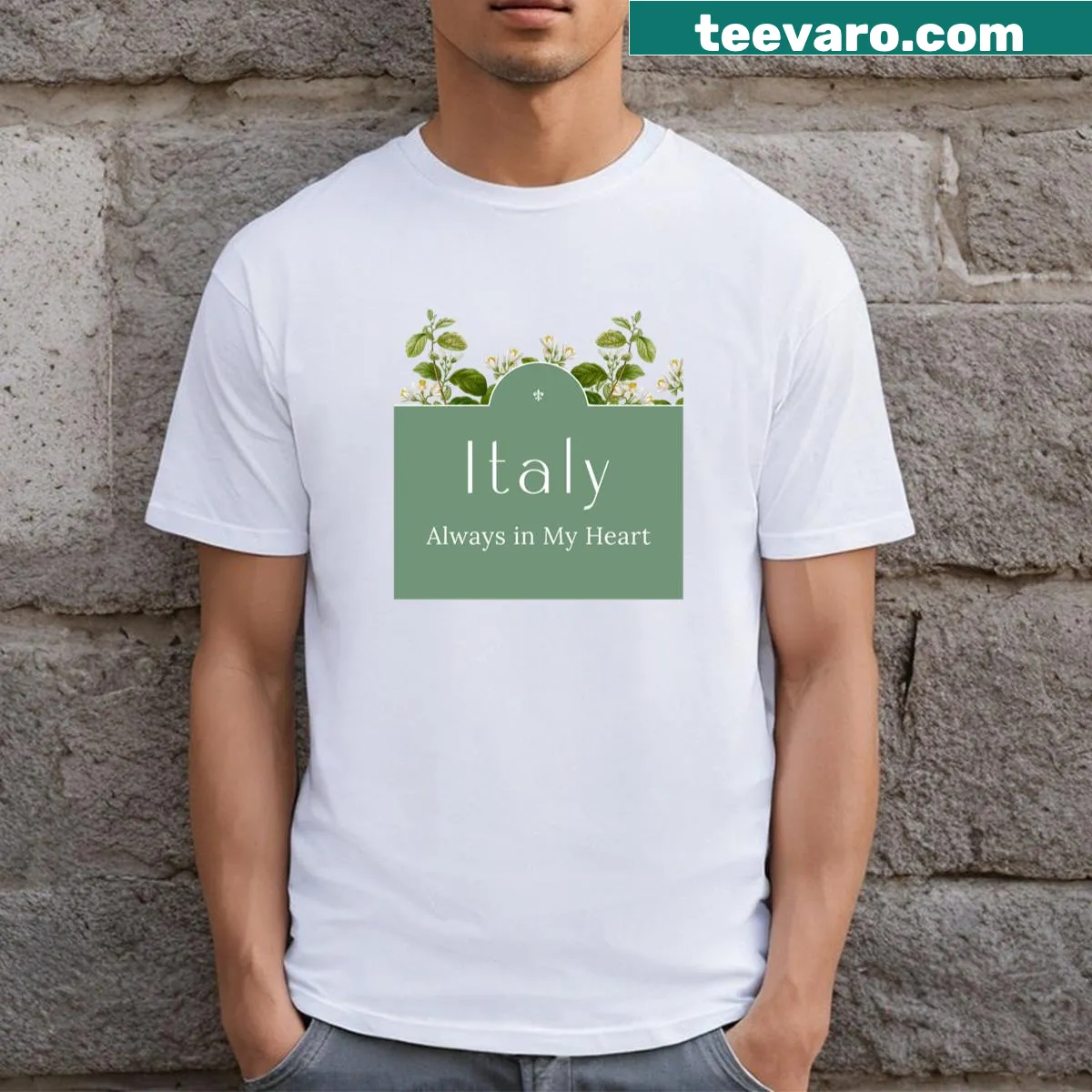 Heartfelt illustration representing Italy on a T-shirt — on a men's t-shirt