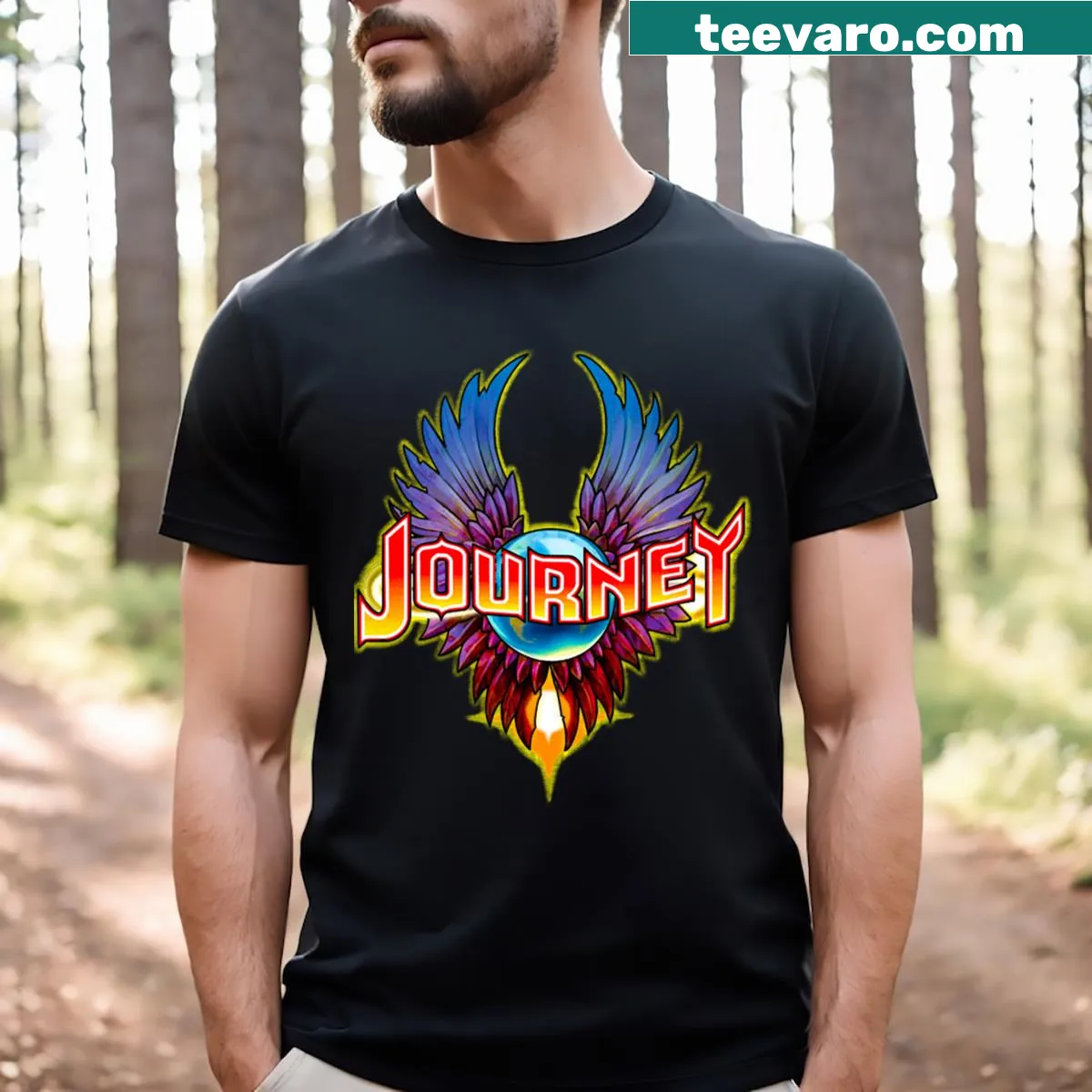 Journey logo T-shirt featuring the band's iconic emblem — on a men's t-shirt