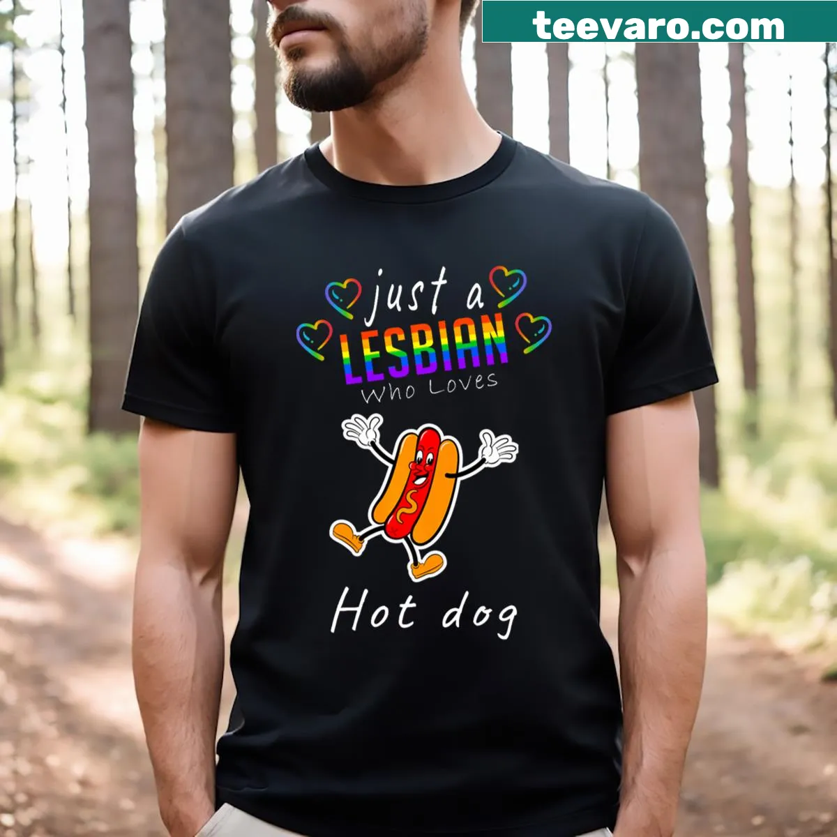 Lesbian hot dog pride T-shirt with fun typography — on a men's t-shirt