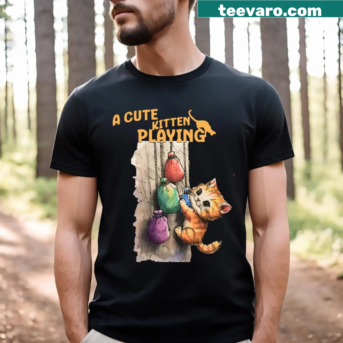 Digital art graphic of playful kittens on t-shirt — on a men's t-shirt