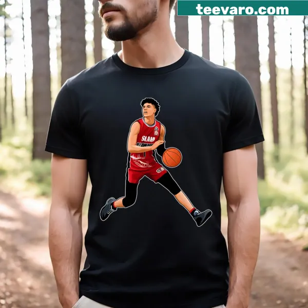 Graphic t-shirt of Lamelo Ball in action on the court